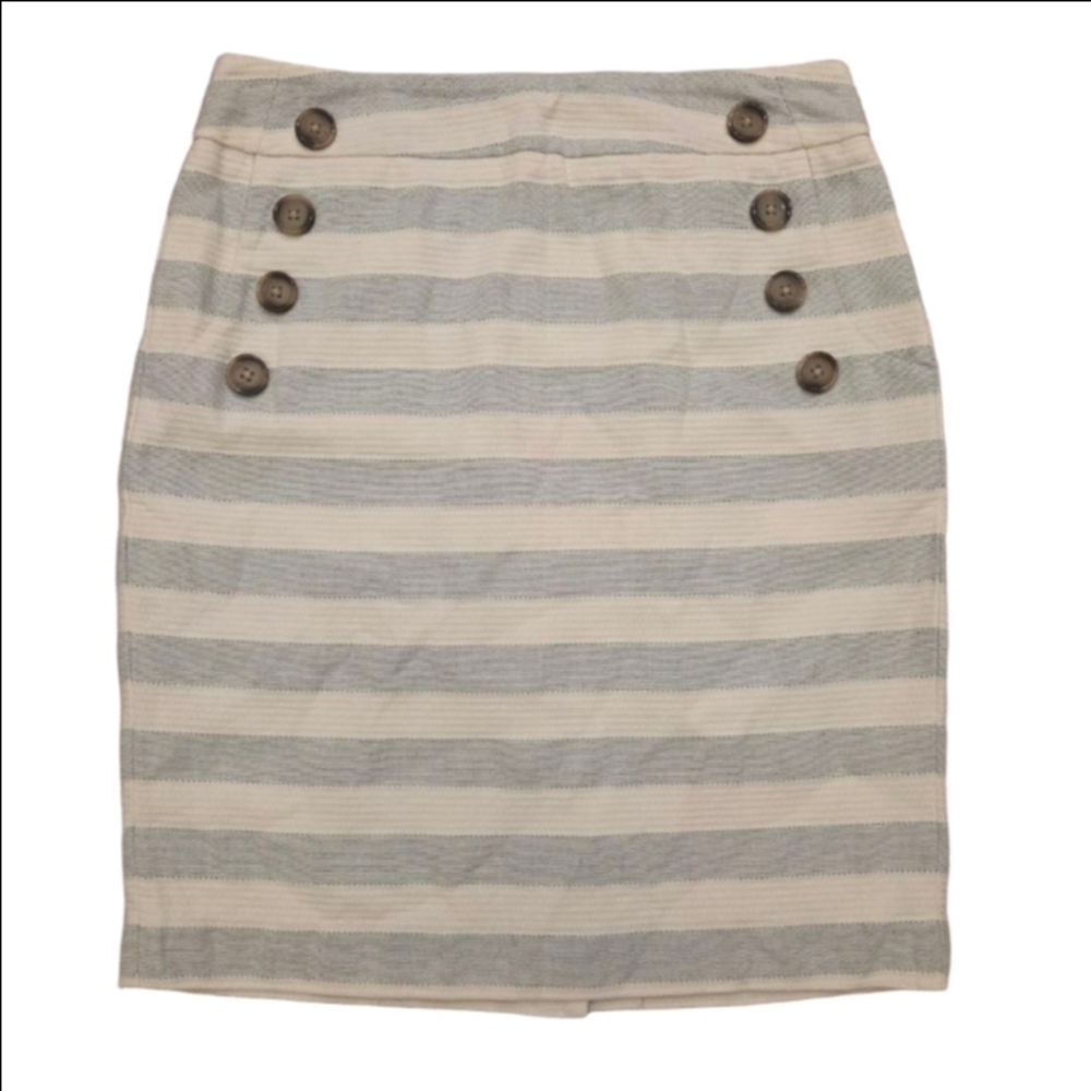 Ann Taylor LOFT Striped Pencil Skirt Size 2 White Blue